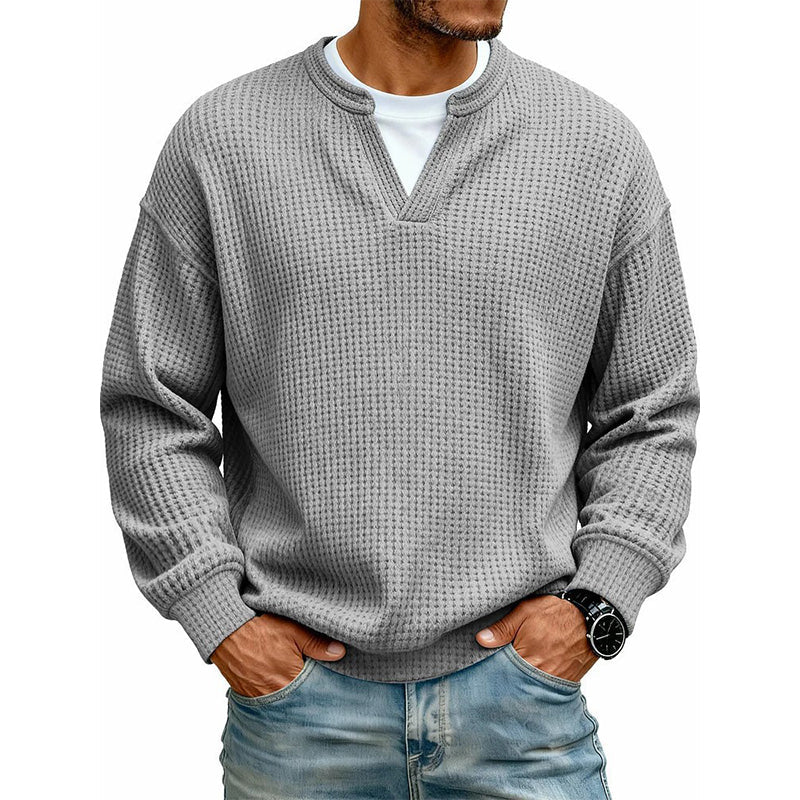 Men’s Sweater Waffle-Knit Faux-Layered Long Sleeve