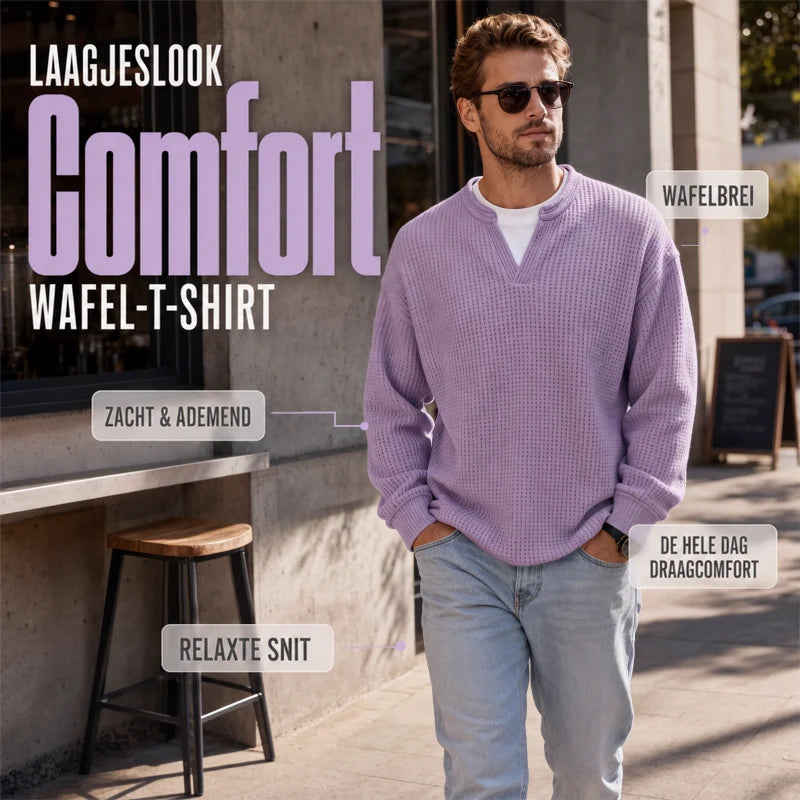 Men’s Sweater Waffle-Knit Faux-Layered Long Sleeve