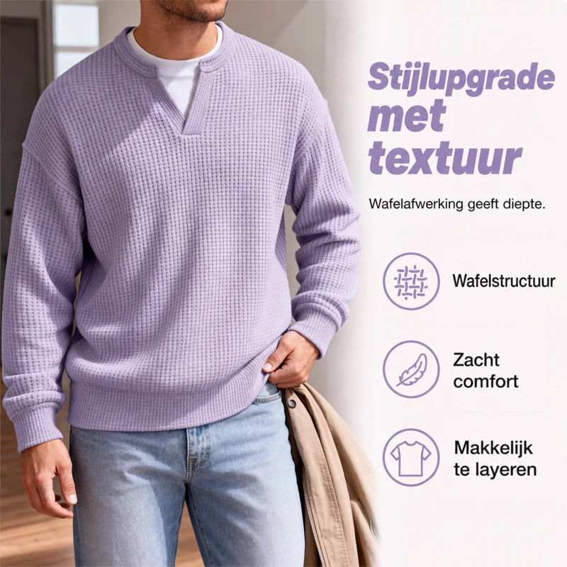Men’s Sweater Waffle-Knit Faux-Layered Long Sleeve