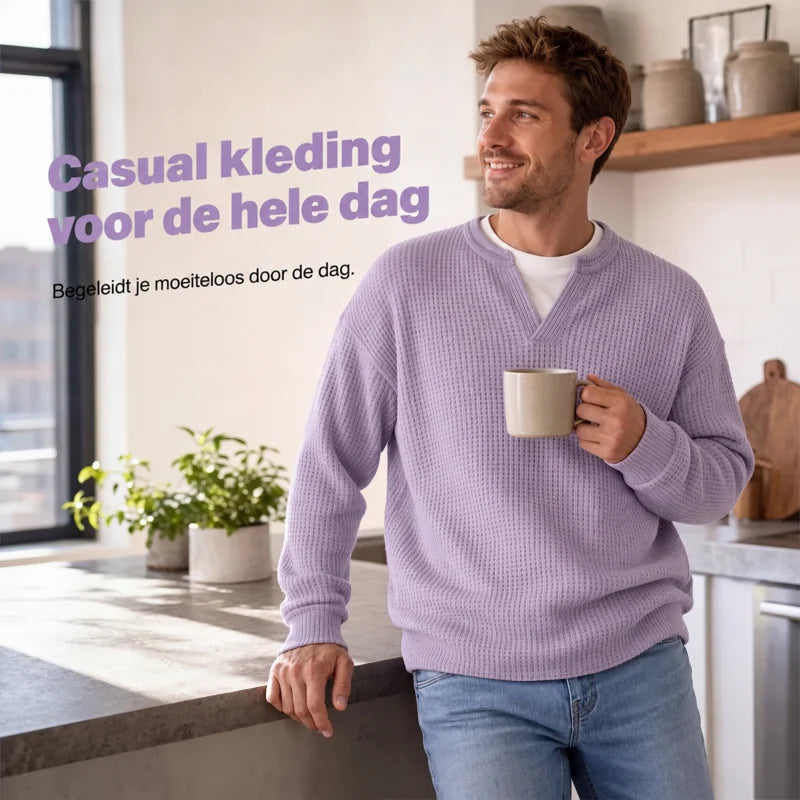 Men’s Sweater Waffle-Knit Faux-Layered Long Sleeve