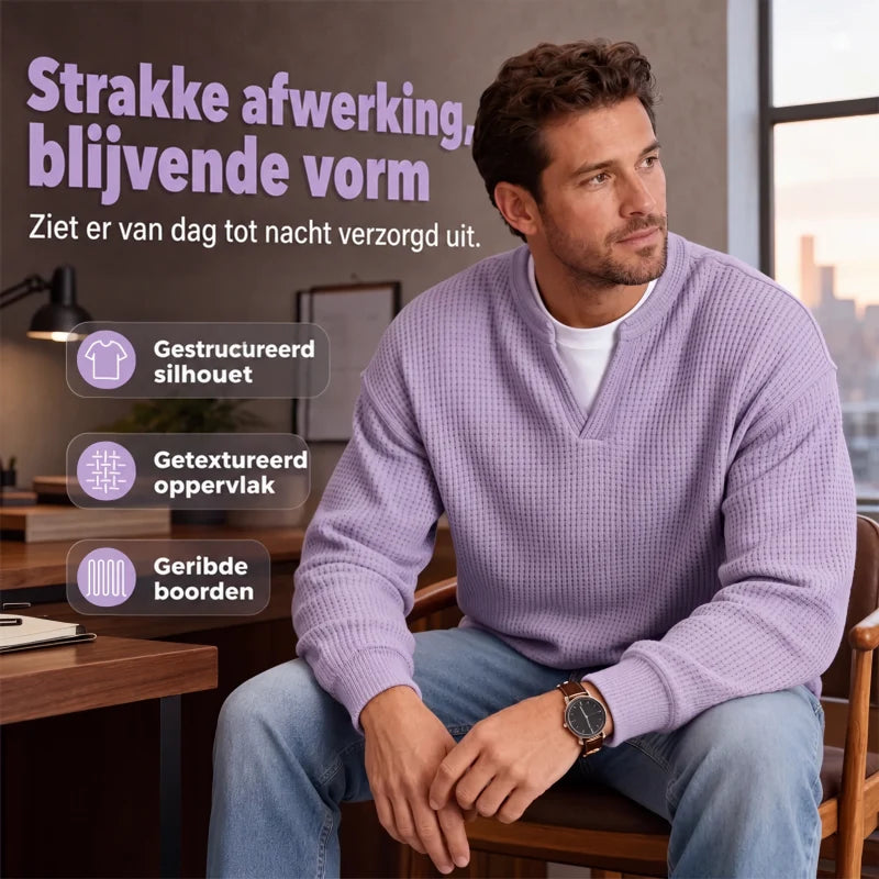 Men’s Sweater Waffle-Knit Faux-Layered Long Sleeve