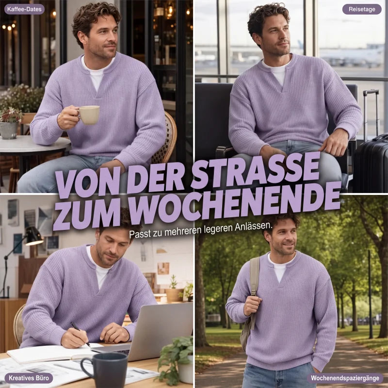 Men’s Sweater Waffle-Knit Faux-Layered Long Sleeve