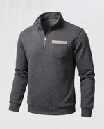 Men’s Sweatshirt Half-Zip Cotton Blend Chest Pocket & Ribbed Cuffs