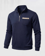 Men’s Sweatshirt Half-Zip Cotton Blend Chest Pocket & Ribbed Cuffs