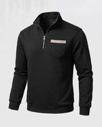 Men’s Sweatshirt Half-Zip Cotton Blend Chest Pocket & Ribbed Cuffs