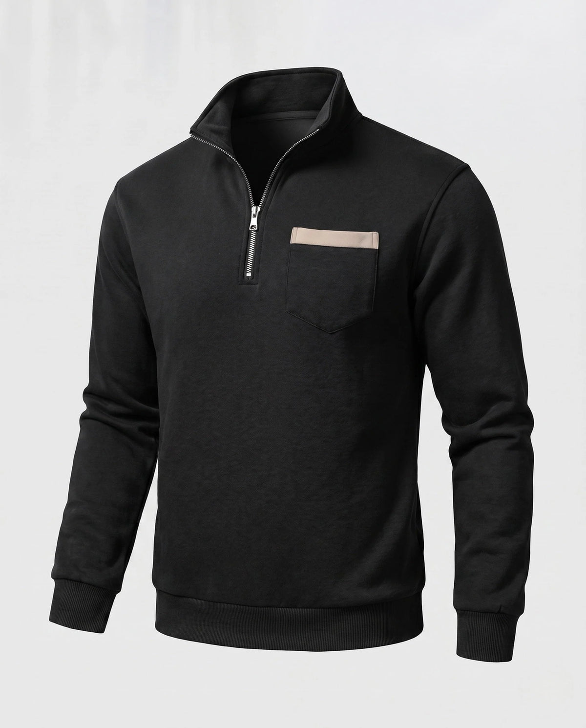 Men’s Sweatshirt Half-Zip Cotton Blend Chest Pocket & Ribbed Cuffs