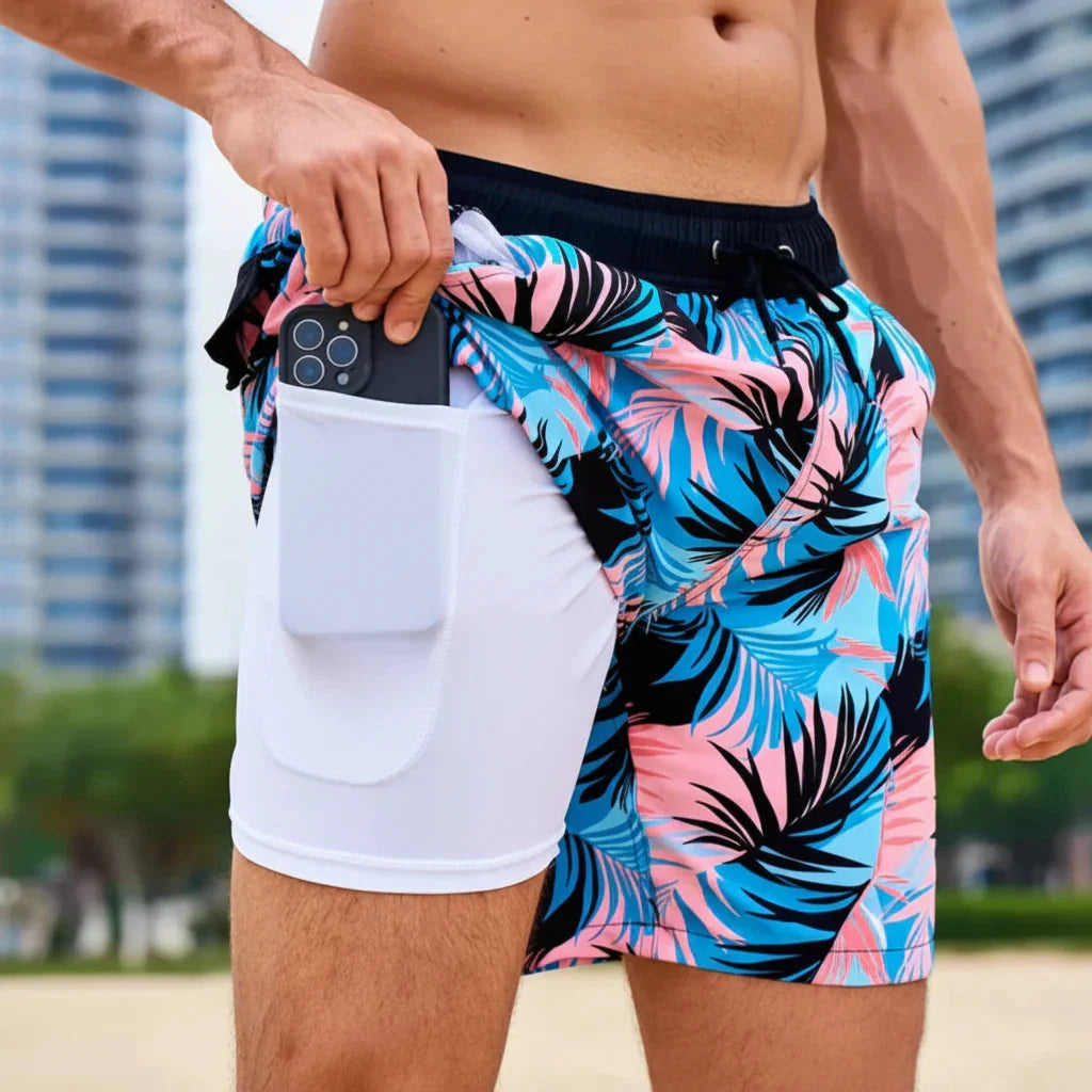 Men’s Swim Shorts Quick-Drying Compression Lining Adjustable Drawstring Waist