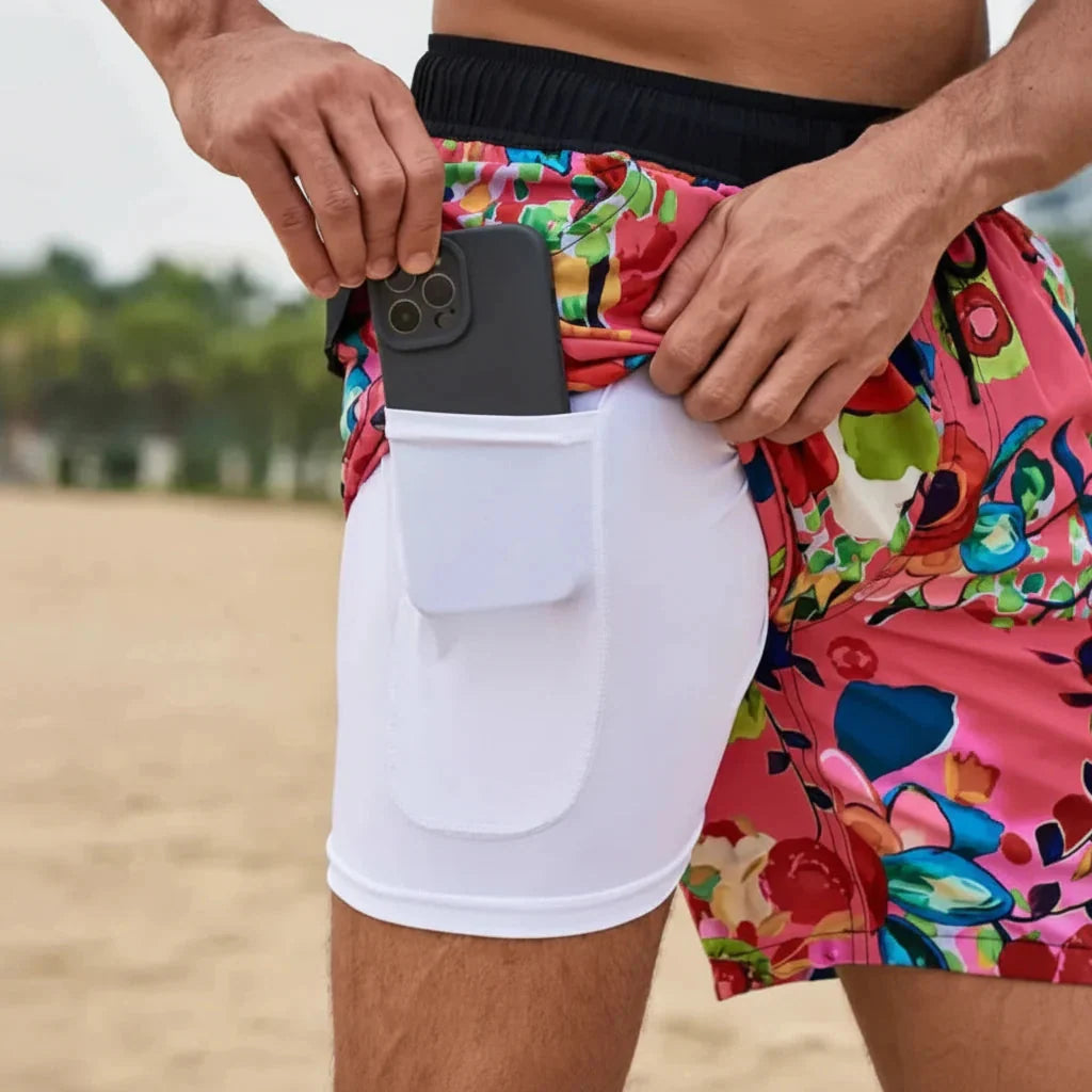 Men’s Swim Shorts Quick-Drying Compression Lining Adjustable Drawstring Waist