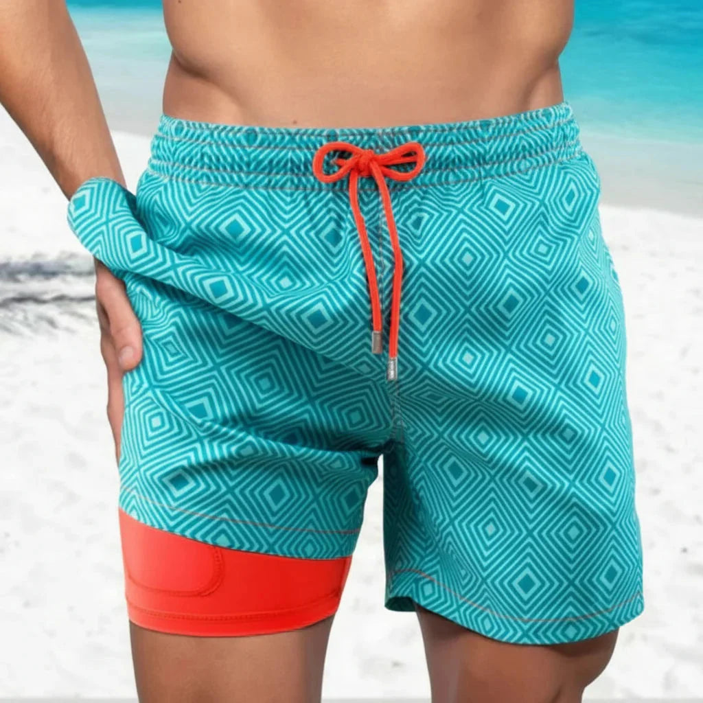 Men’s Swim Shorts Quick-Drying Compression Lining Adjustable Drawstring Waist