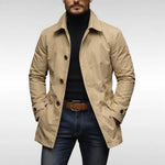 Men’s Trench Coat Mid-Thigh Button Closure Point Collar