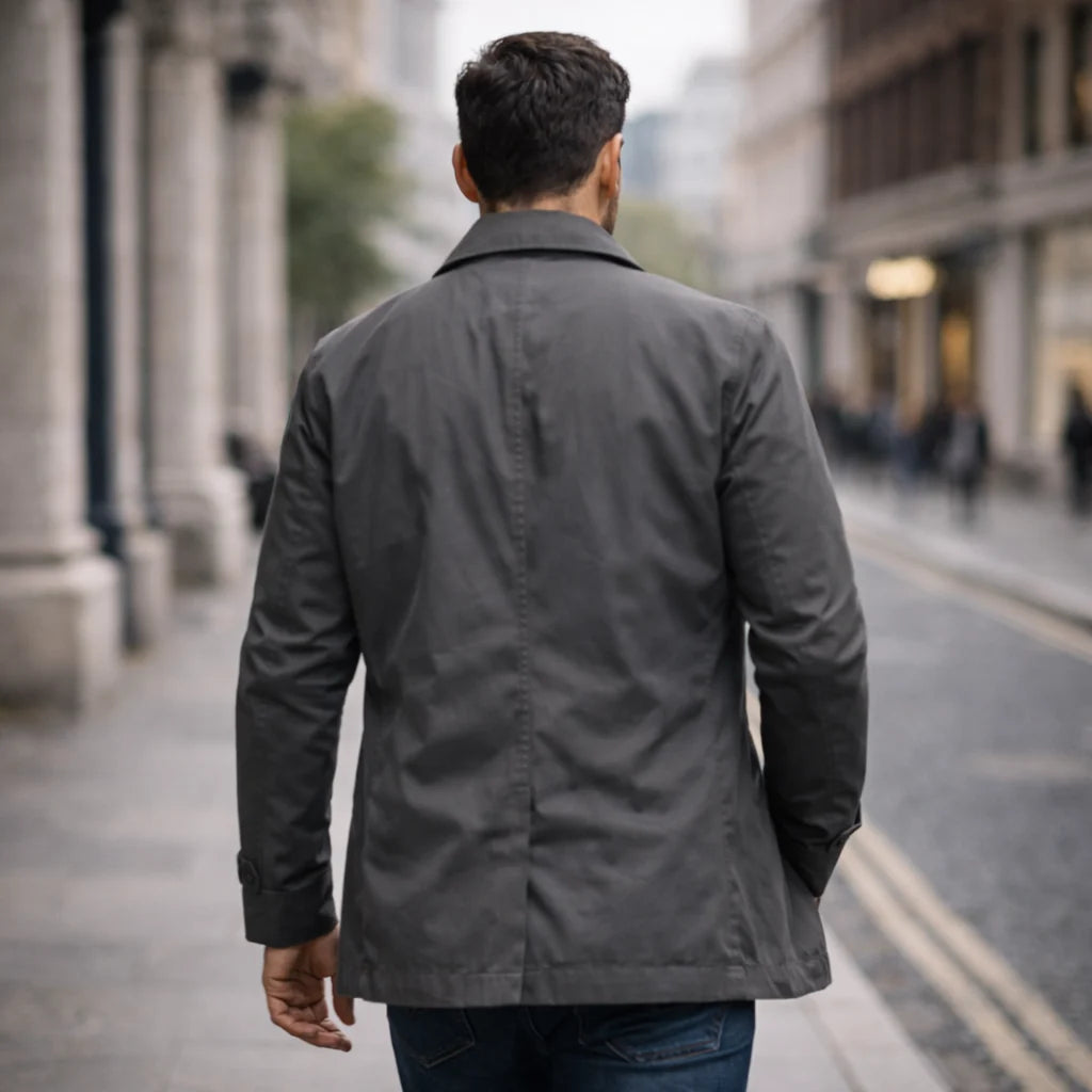 Men’s Trench Coat Mid-Thigh Button Closure Point Collar