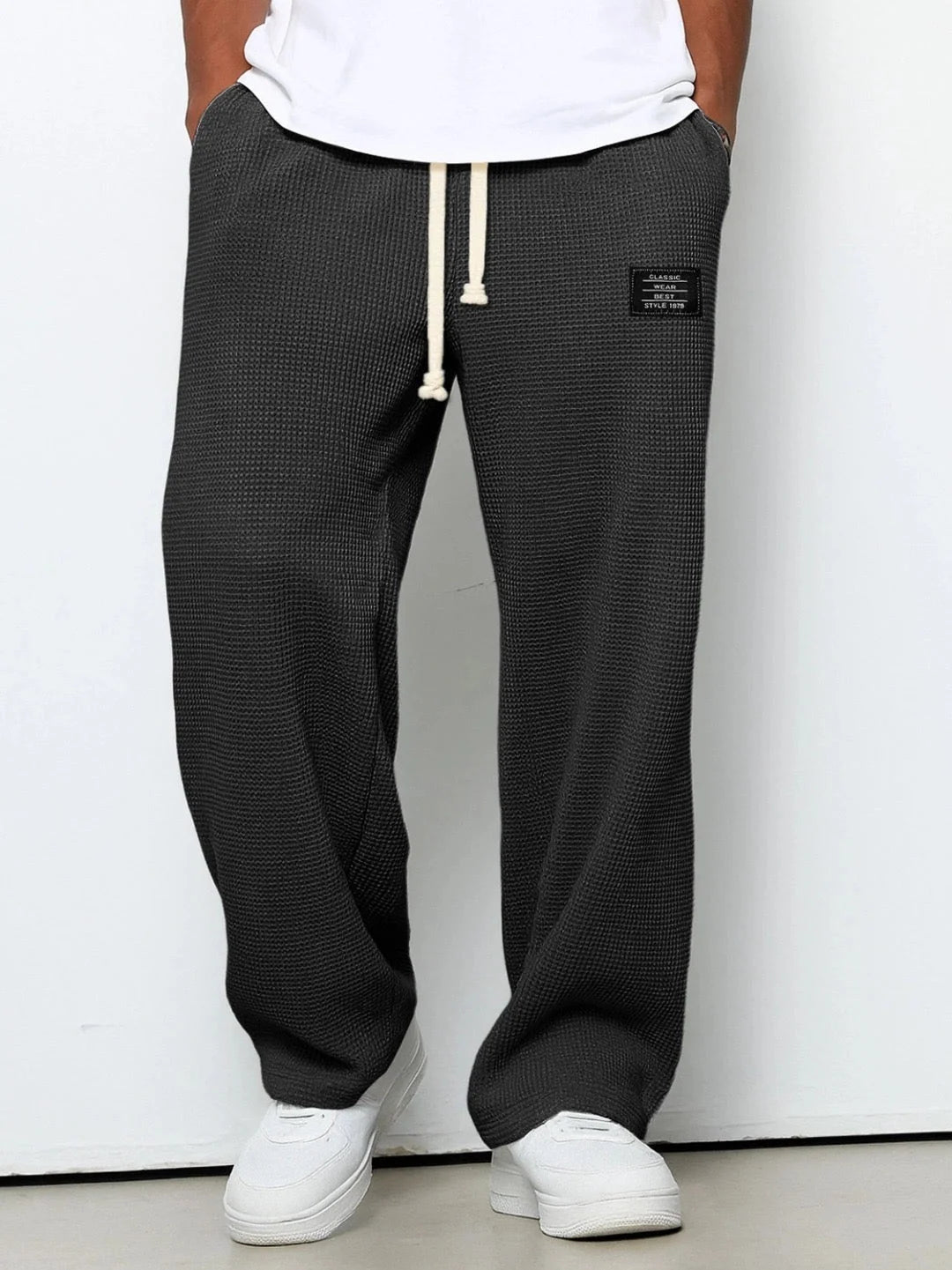 Men’s Trousers Waffle-Knit Wide-Leg Adjustable Drawstring Waist