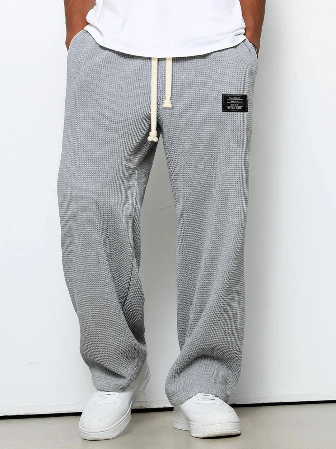 Men’s Trousers Waffle-Knit Wide-Leg Adjustable Drawstring Waist
