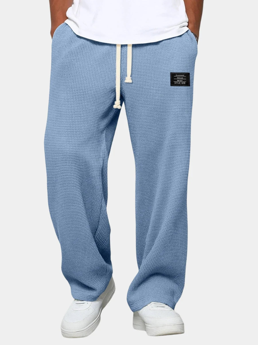 Men’s Trousers Waffle-Knit Wide-Leg Adjustable Drawstring Waist