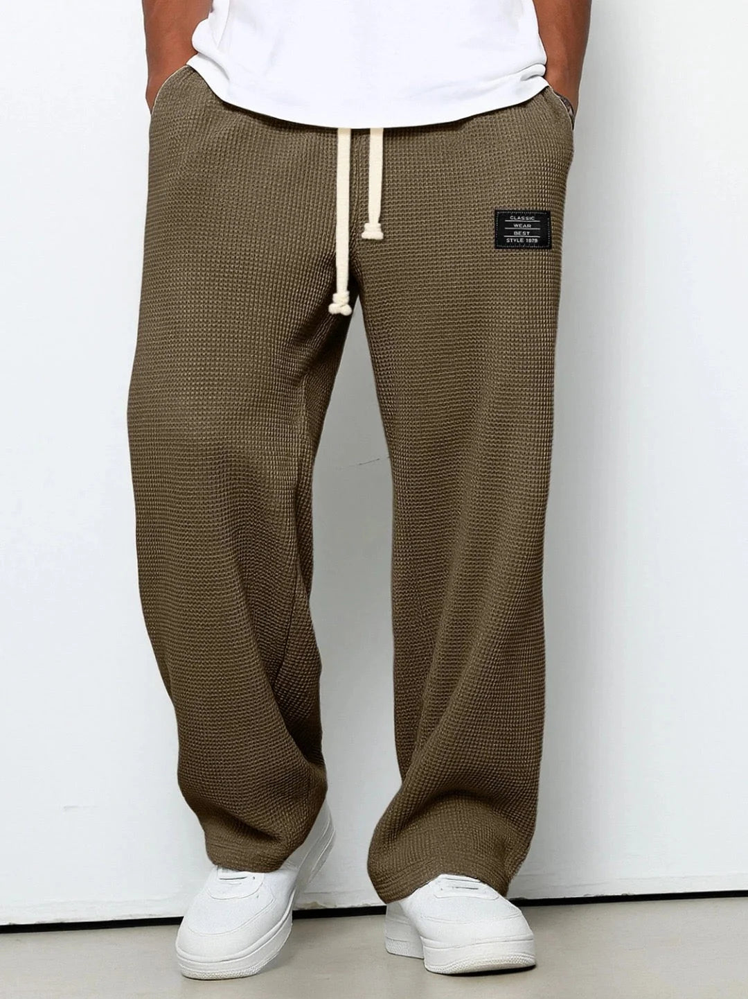 Men’s Trousers Waffle-Knit Wide-Leg Adjustable Drawstring Waist
