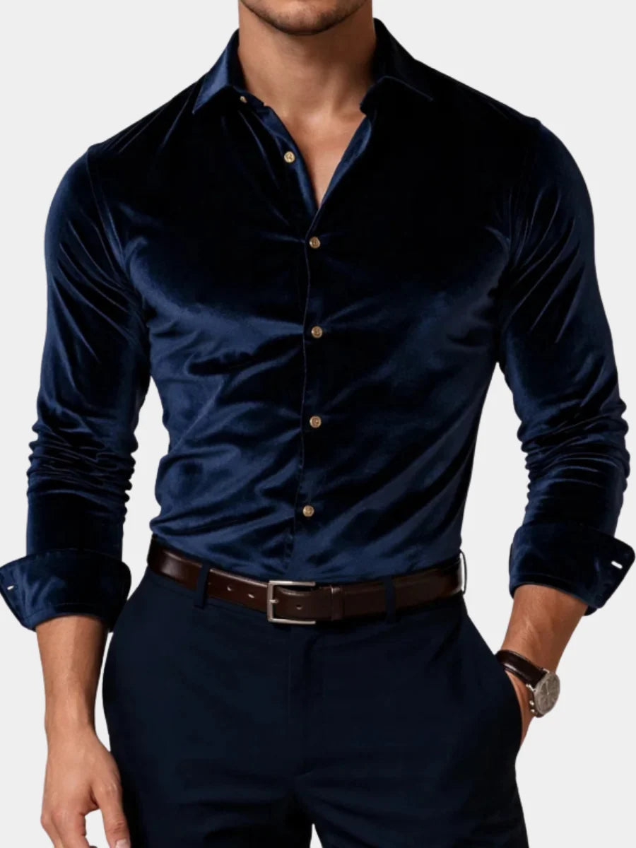 Men's Velvet Shirt Slim Fit Point Collar