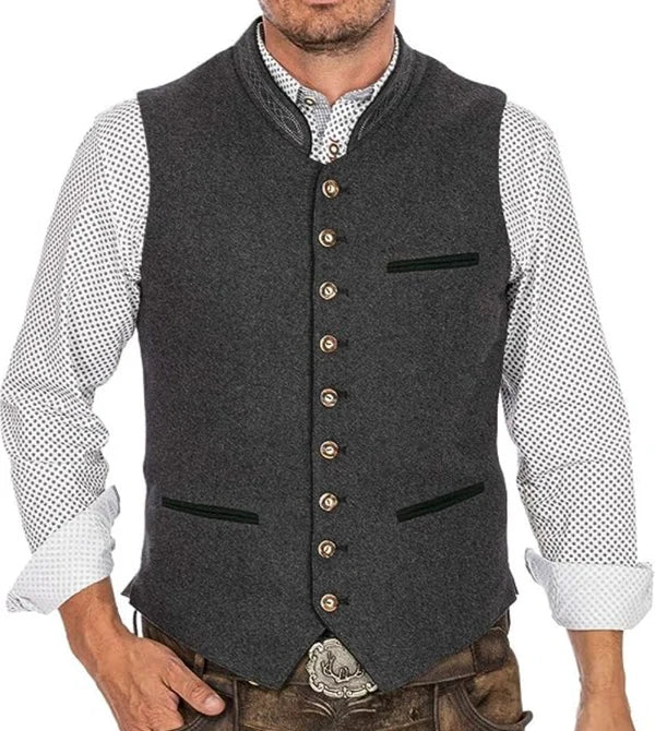 Men’s Waistcoat Cotton-Polyester Blend Adjustable Fit Subtle Woven Pattern