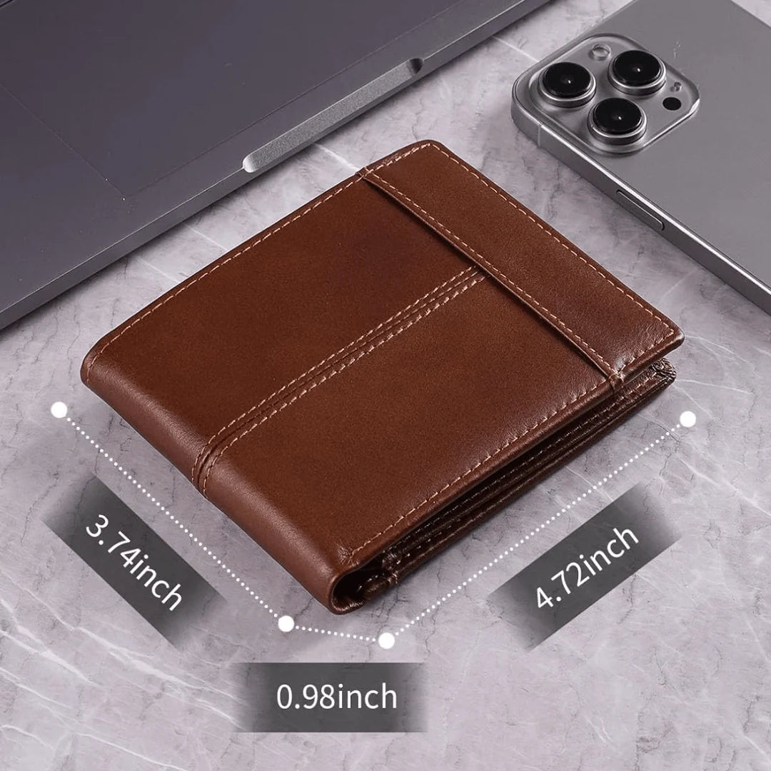 Men’s Wallet Genuine Leather Slim RFID-Blocking 10 Card Slots
