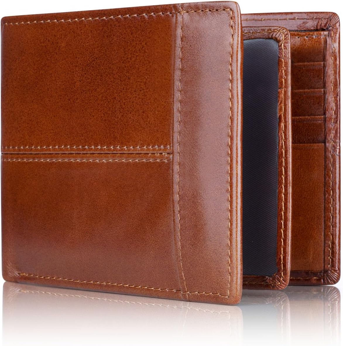 Men’s Wallet Genuine Leather Slim RFID-Blocking 10 Card Slots