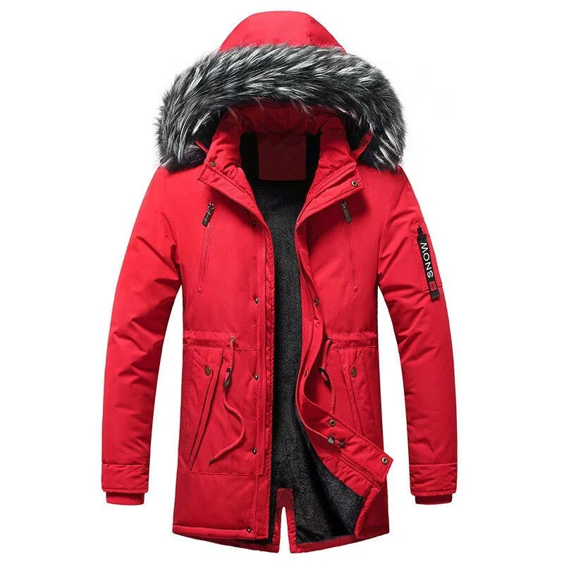 Men's Winter Parka Insulated Water-Repellent Faux Fur Hood