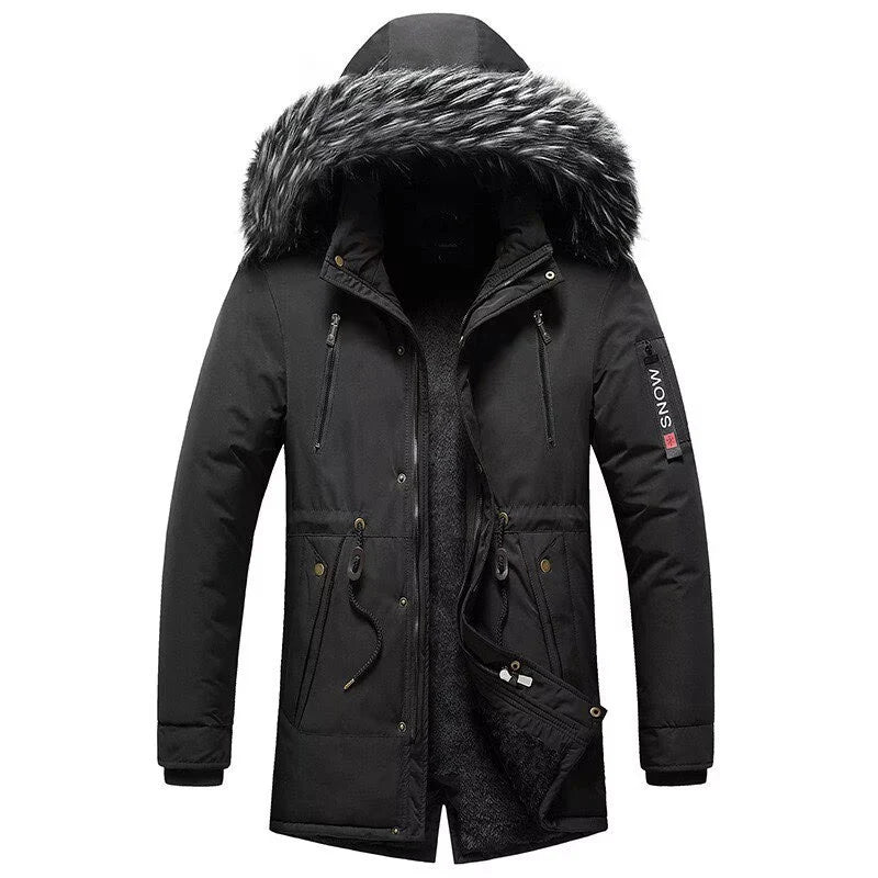 Men's Winter Parka Insulated Water-Repellent Faux Fur Hood