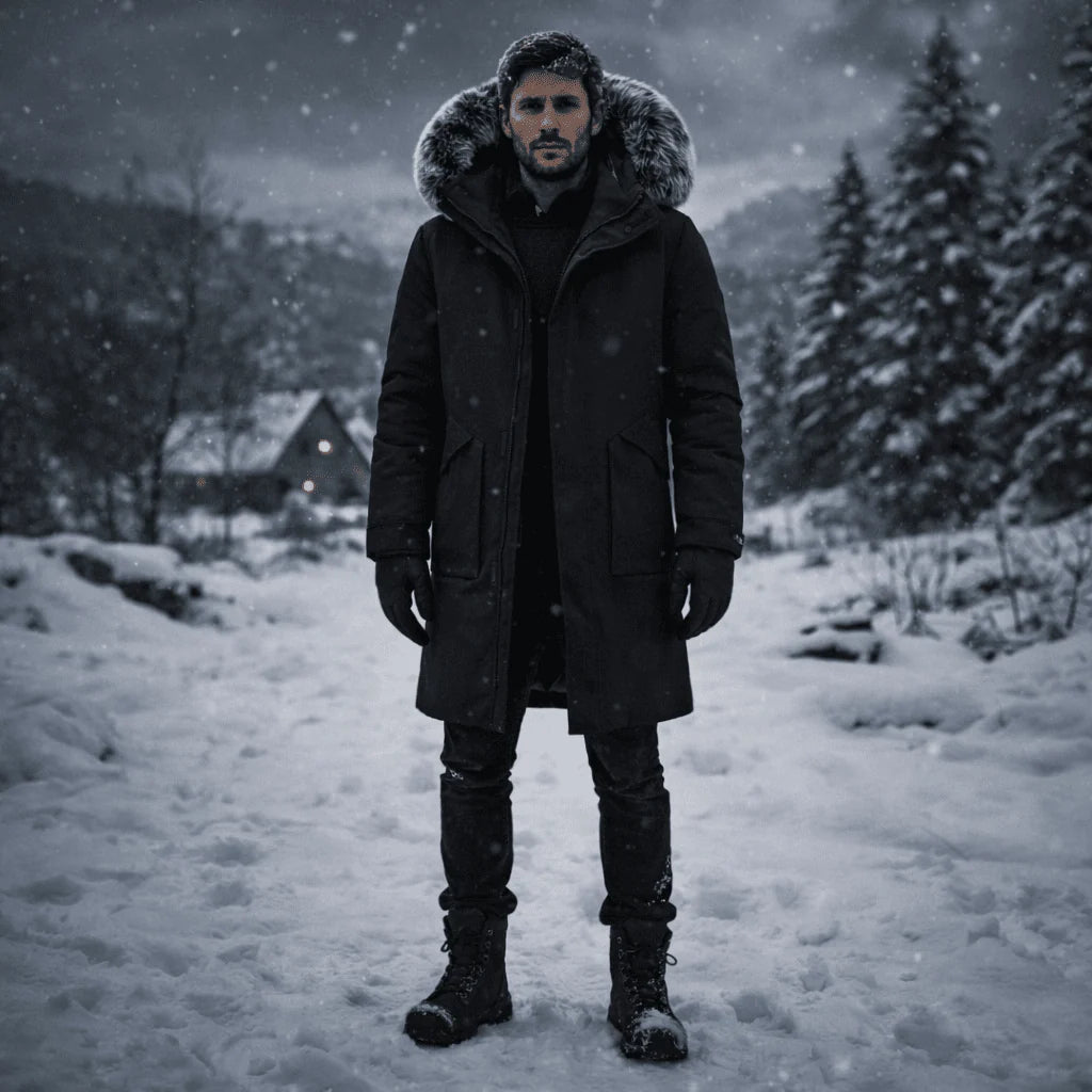 Men’s Winter Parka Windproof Insulated Faux Fur Hood