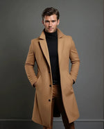 Men’s Wool Overcoat Long Tailored Cut Notched Lapel