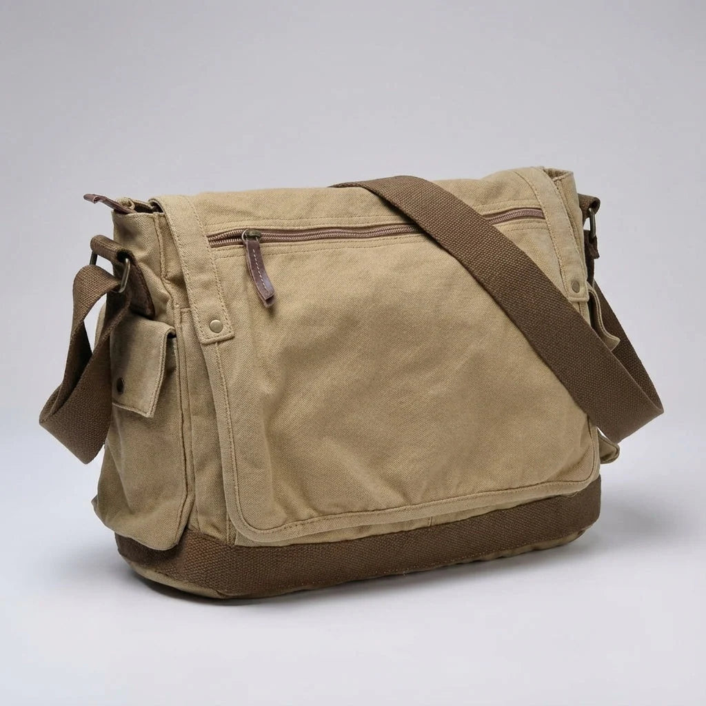Messenger Bag Cotton Canvas Spacious Interior Dual Closure