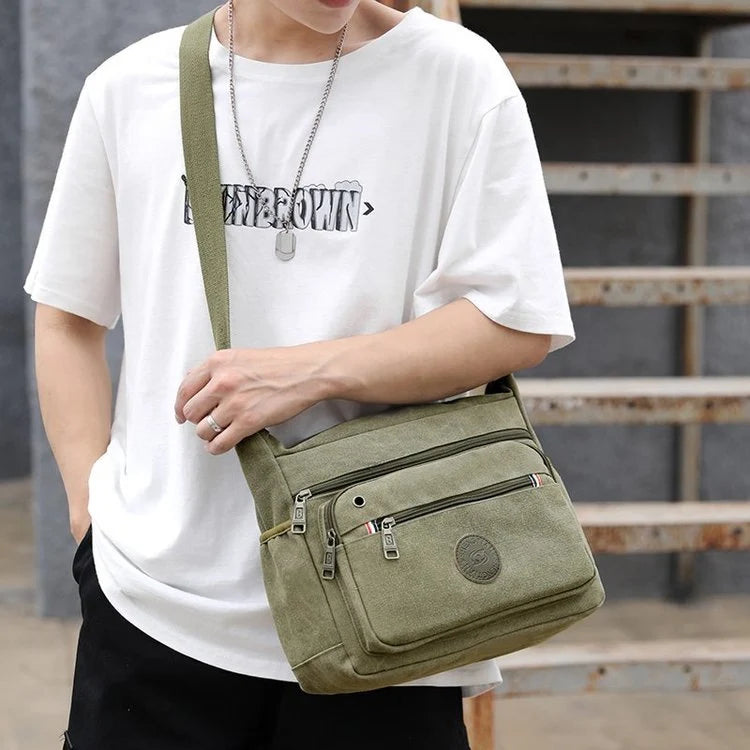 Messenger Bag Durable Canvas Multiple Pockets Adjustable Strap