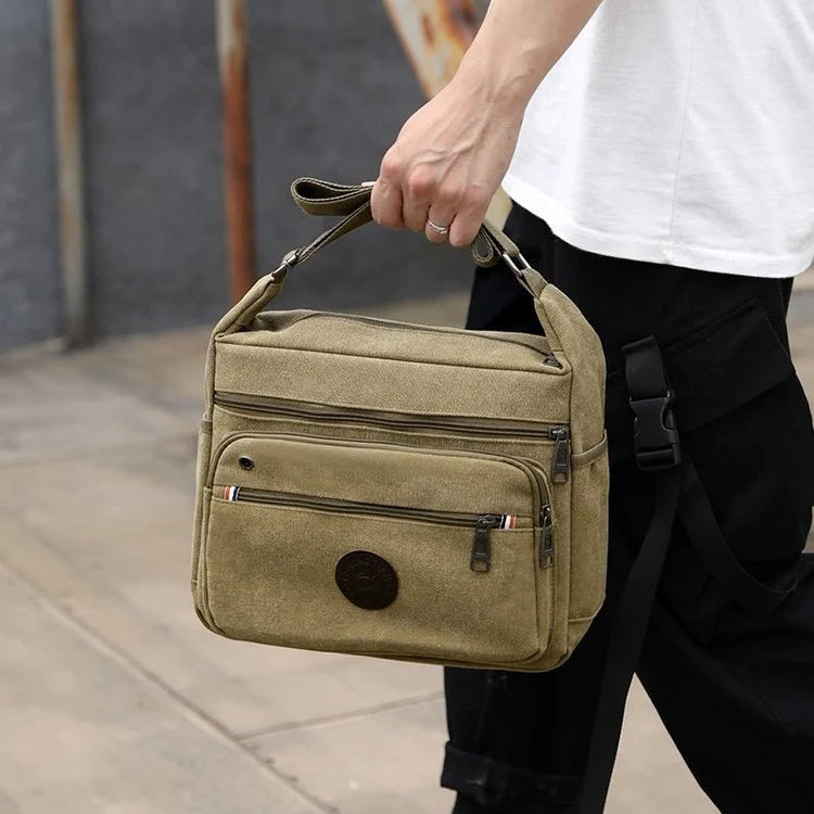 Messenger Bag Durable Canvas Multiple Pockets Adjustable Strap