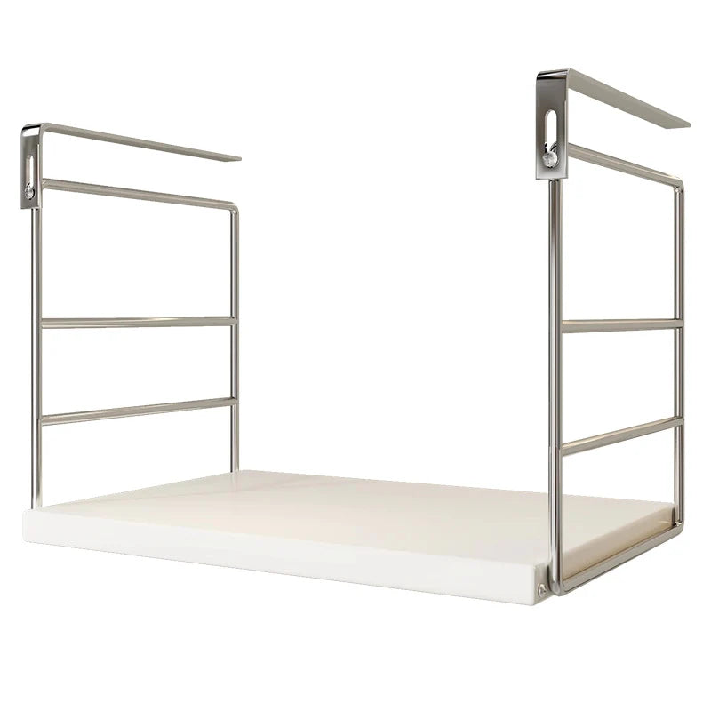 Microwave Shelf Under-Cabinet Stainless Steel Sliding Tray Adjustable Hooks