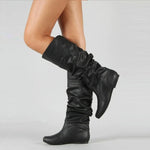 Mid-Calf Boots Leather Slip-On Flat Sole