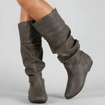 Mid-Calf Boots Leather Upper Pull-On Design Flat Sole
