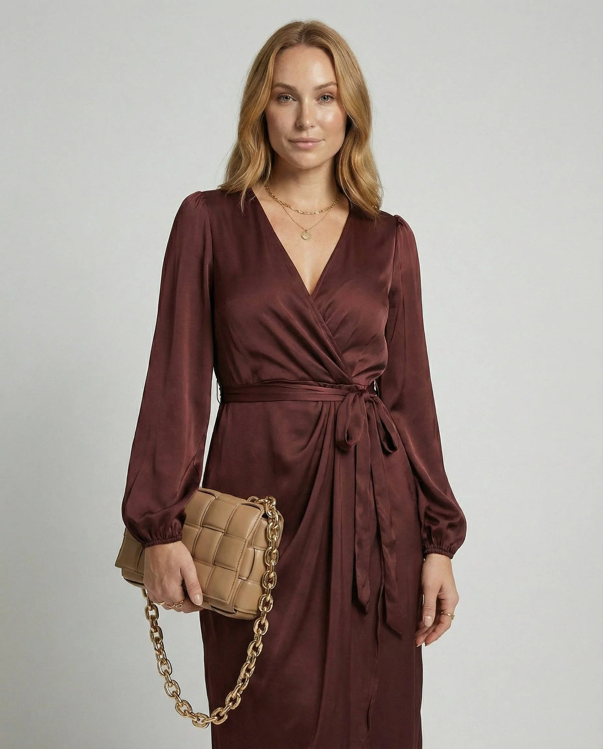 Midi Wrap Dress Long Sleeve Flattering Fit