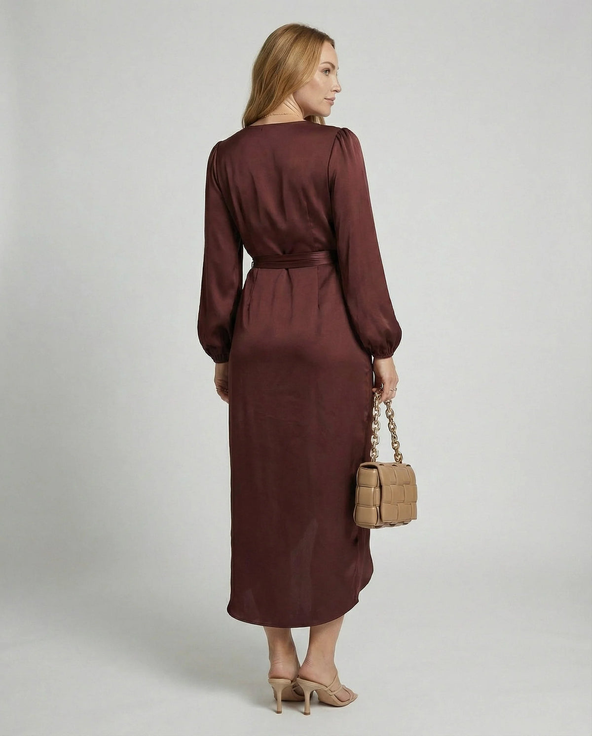 Midi Wrap Dress Long Sleeve Flattering Fit