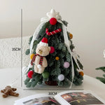 Mini Christmas Tree Lifelike Artificial Red Ribbons & Pom-Poms
