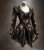 Mini Dress Gothic V-Neck Bone Appliqués Floral Accents