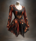Mini Dress Gothic V-Neck Bone Appliqués Floral Accents