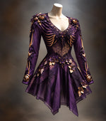 Mini Dress Gothic V-Neck Bone Appliqués Floral Accents
