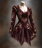 Mini Dress Long Sleeve V-Neck Bone Appliqué & 3D Florals