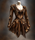 Mini Dress Long Sleeve V-Neck Bone Appliqué & 3D Florals