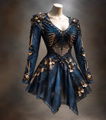 Mini Dress Long Sleeve V-Neck Bone Appliqué & 3D Florals