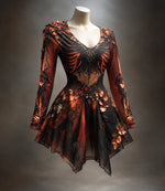 Mini Dress Long Sleeve V-Neck Bone Appliqué & 3D Florals