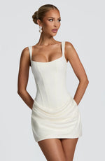Mini Dress Ruched Bodice Adjustable Lace-Up Back Square Neckline