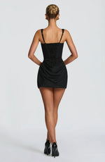Mini Dress Ruched Bodice Adjustable Lace-Up Back Square Neckline