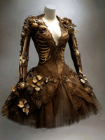 Mini Dress Skeleton Appliqué Long Sleeve Layered Skirt