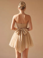 Mini Dress Strapless Bustier Pleated Glitter Woven