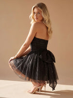 Mini Dress Strapless Bustier Pleated Glitter Woven
