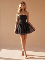 Mini Dress Strapless Bustier Pleated Glitter Woven