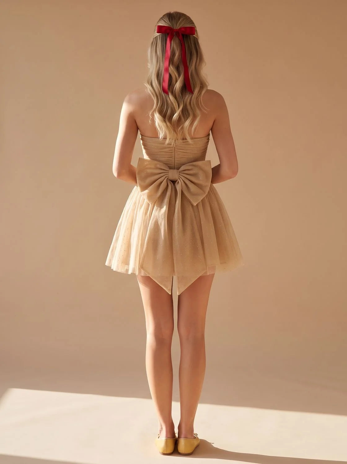 Mini Dress Strapless Bustier Pleated Glitter Woven